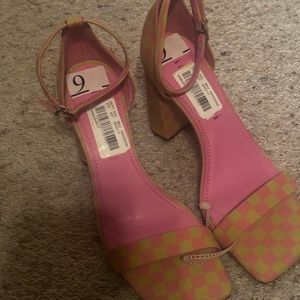Pink and green checkered heels